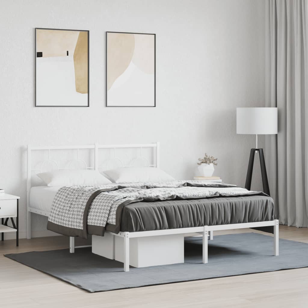 Metal Bed Frame with Headboard White 135 x 190 cm