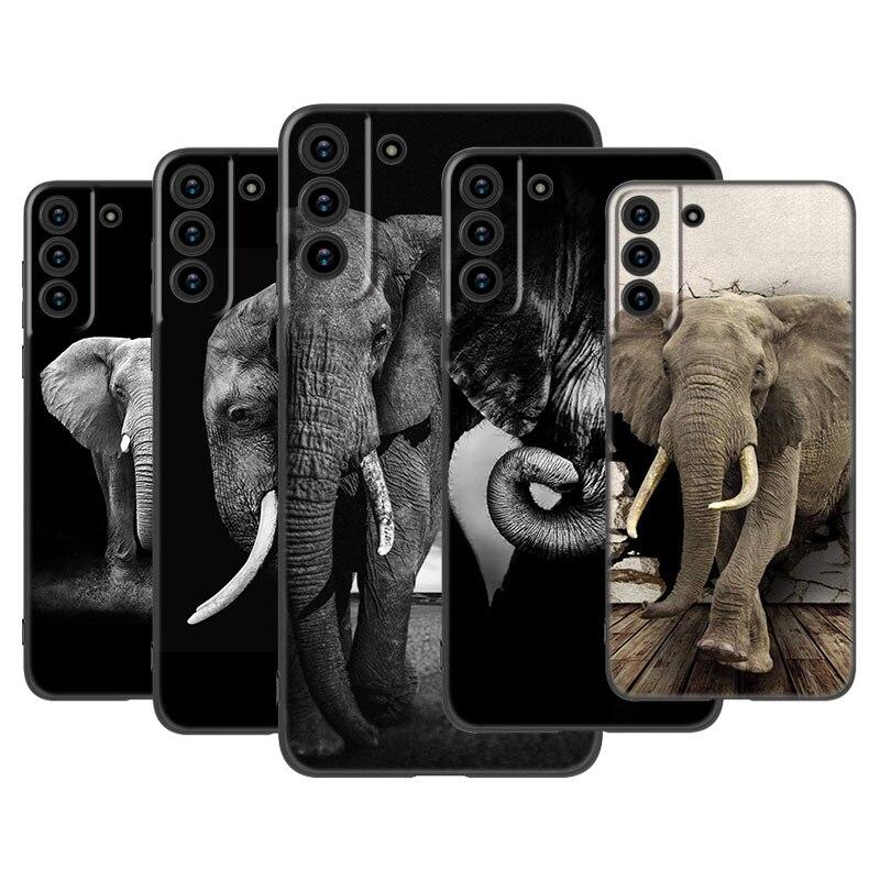 

Animal Elephant Phone Case For Samsung Galaxy S22 S21 S20 Ultra FE S10 Lite 5G S10E S9 S8 Plus Soft TPU Black Cover