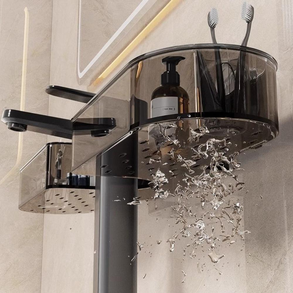 No-Drill Storage Rack for Sink Mirror Area, Sink Organizer, Mirror-Front Shelf, Non-Water Accumulation Suction Cup Style Sink Organizer