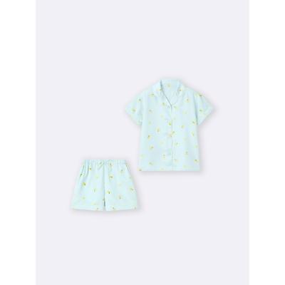 Satin-Schlafanzug für Mädchen  Kurzarm  Shorts  Zitrone