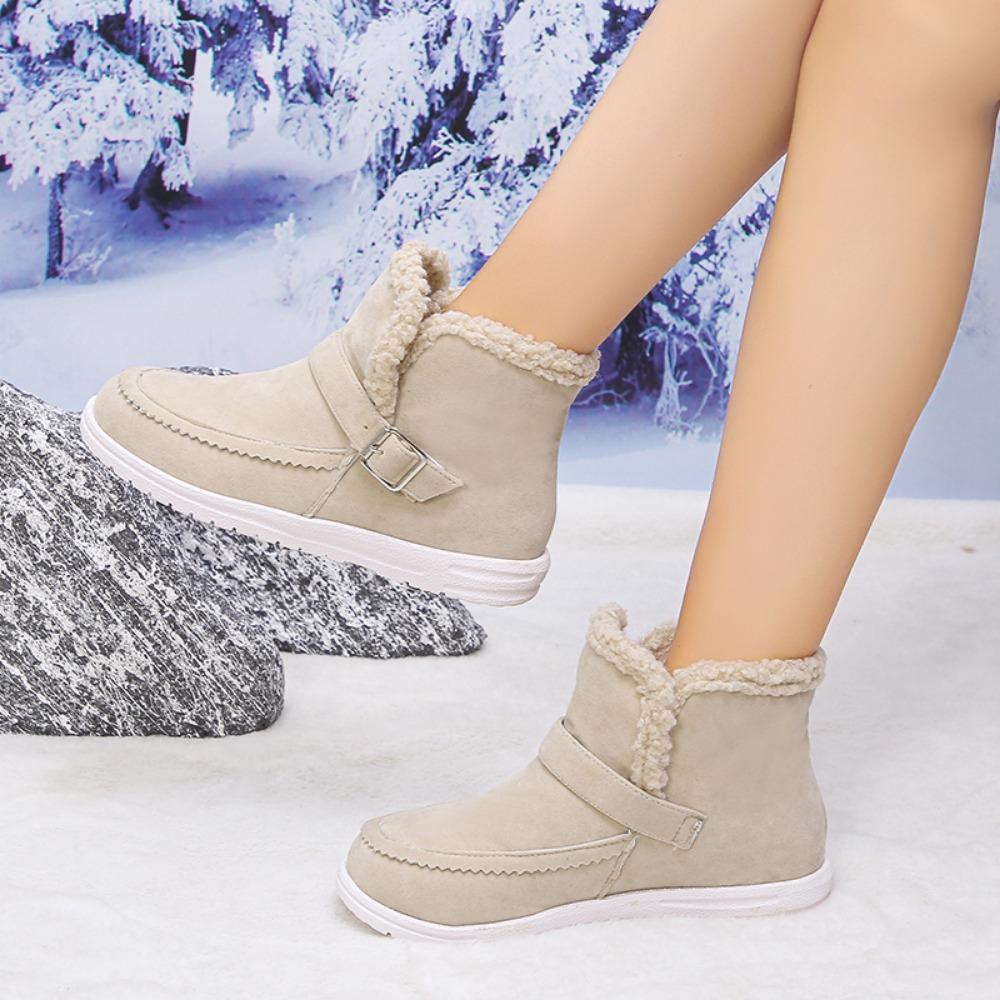 Модные женские ботильоны 2024 Зимние теплые снежные ботинки Однотонные Дизайн с круглым — фото 5