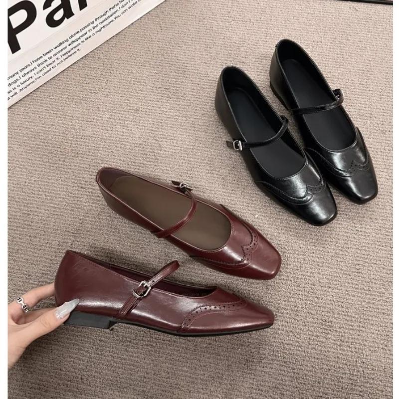 Fashion New Retro Shoes Women Shallow Fashion Buckle Strap Bean Dress Flat Mary Janes Shoes Solid Flat Low Heels Zapatos