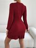 Abito in maglia con scollo tondo, elegante abito attillato per donna, manica lunga, tinta unita, abiti larghi, abito con bordo a foglia di loto