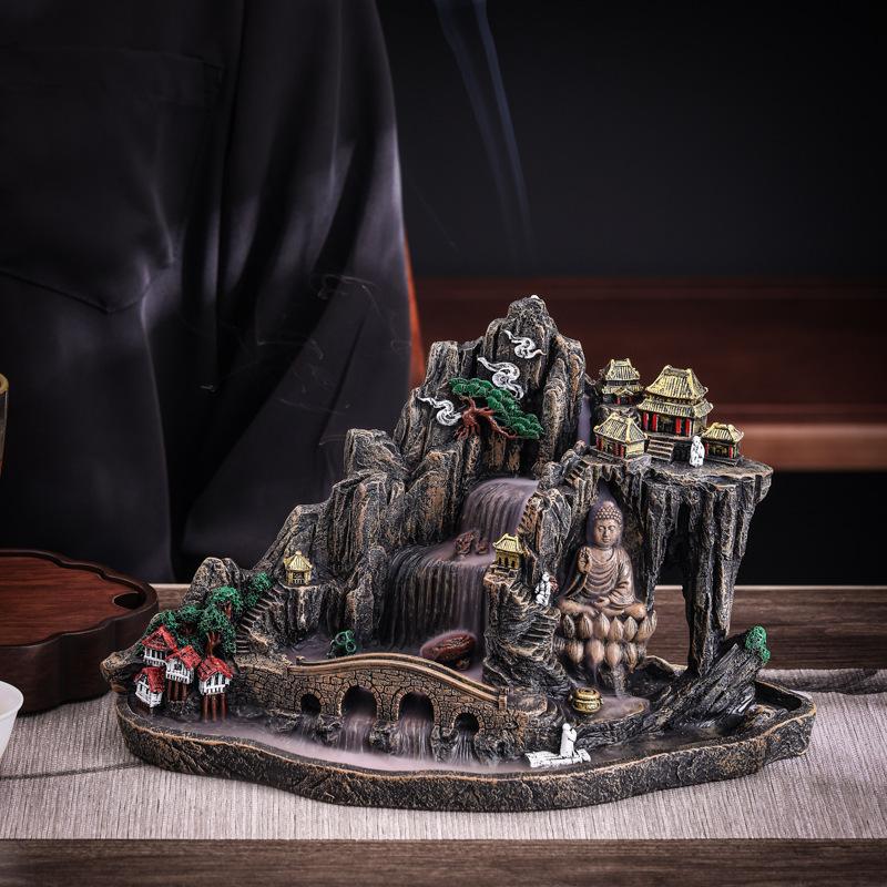 Große Möbelornamente, Rückfluss-Räuchergefäß, Räucherstäbchenhalter aus Harz, buddhistisches Zubehör für die Inneneinrichtung, großes Weihnachtsgeschenk