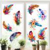 Watercolor Feather Flower Pattern Window Sticker, Transparent Electrostatic Adhesion Glass Decal, Waterproof Scratch-Resistant Decorative Film