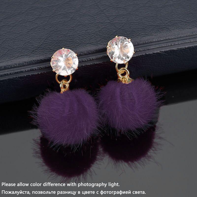 

New Artificial Hair Dangle Earrings for Women Crystal Top Short Small Fluffy Ball Earrings Boho Fashion Zircon brincos bijoux