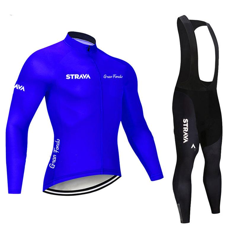 New STRAVA Cycling Suit Long Sleeve Strap Suit Men's and Women's Cycling Suit Road Cycling Shirt