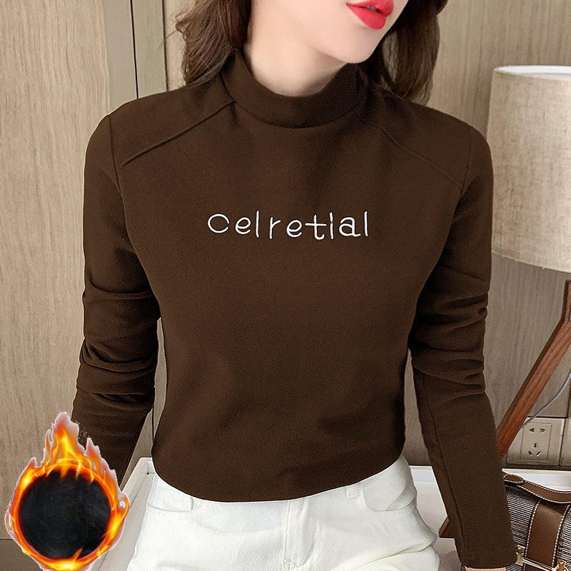 Fleece Warm Semi-turtleneck Bottoming Shirt Women's Autumn and Winter Matching New Long-sleeved T-shirt Women's Top Foreign Style