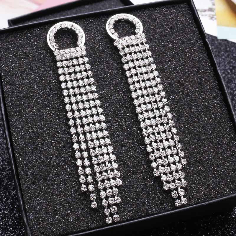 New Crystal Hanging Earrings for Women Korean Fashion Tassel Earrings Gold Color Metal Thread Dangle Earrings for Female