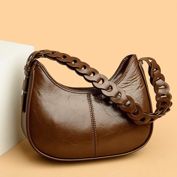 

Сумка-мессенджер полумесяцем женская 2025 новая сумка через плечо из коровьей кожи первого слоя универсальная кожаная женская сумка для поездок на работу темно-коричневого