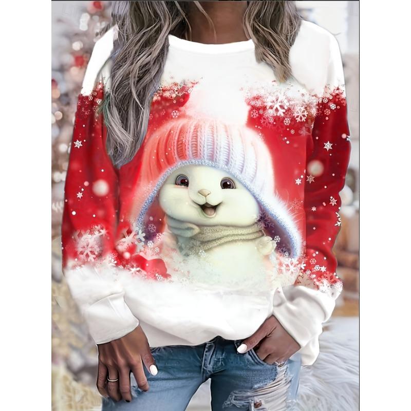 European and American Cross-border Christmas Element Printed Round Neck Long-sleeved Pullover Loose Fashionable Sweatshirt