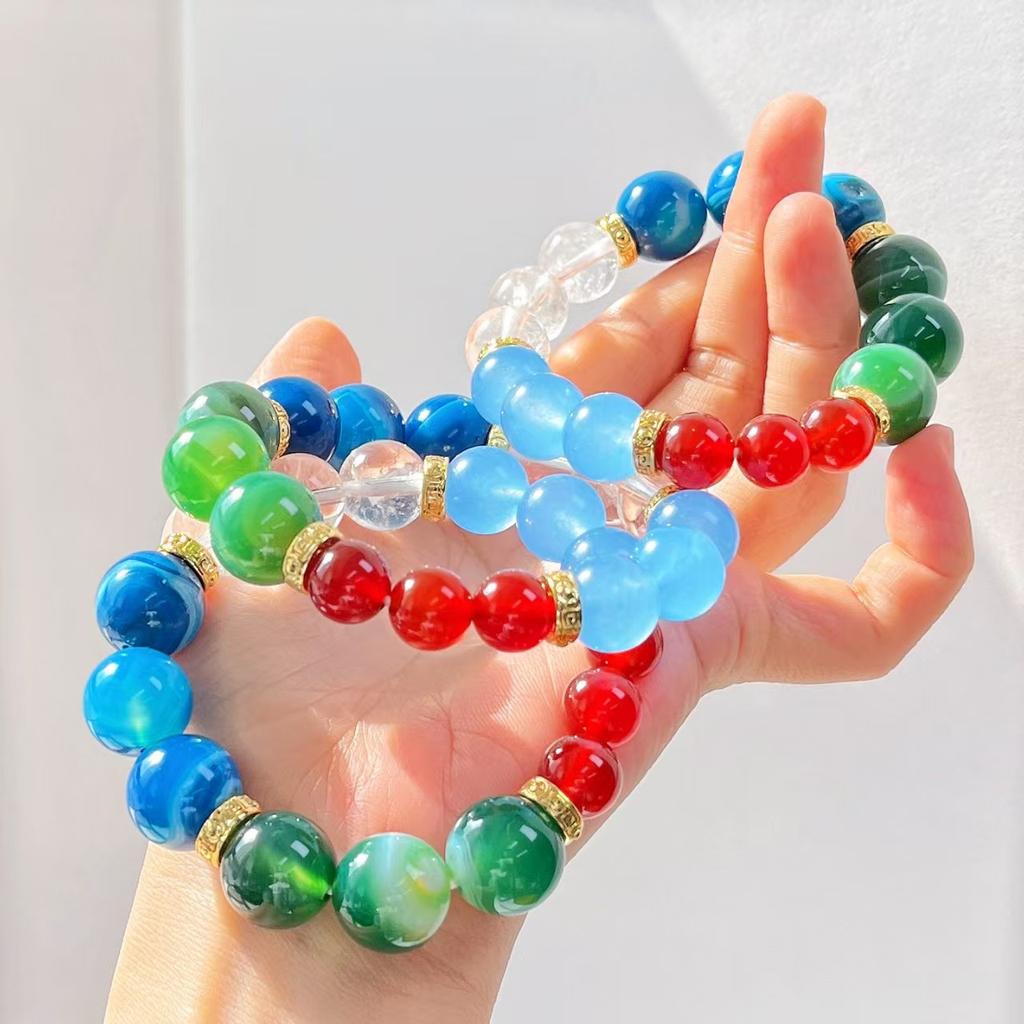 Design Sense Natural Red Chalcedony Blue Chalcedony Green Chalcedony White Crystal Design Sense Bracelet Bracelet