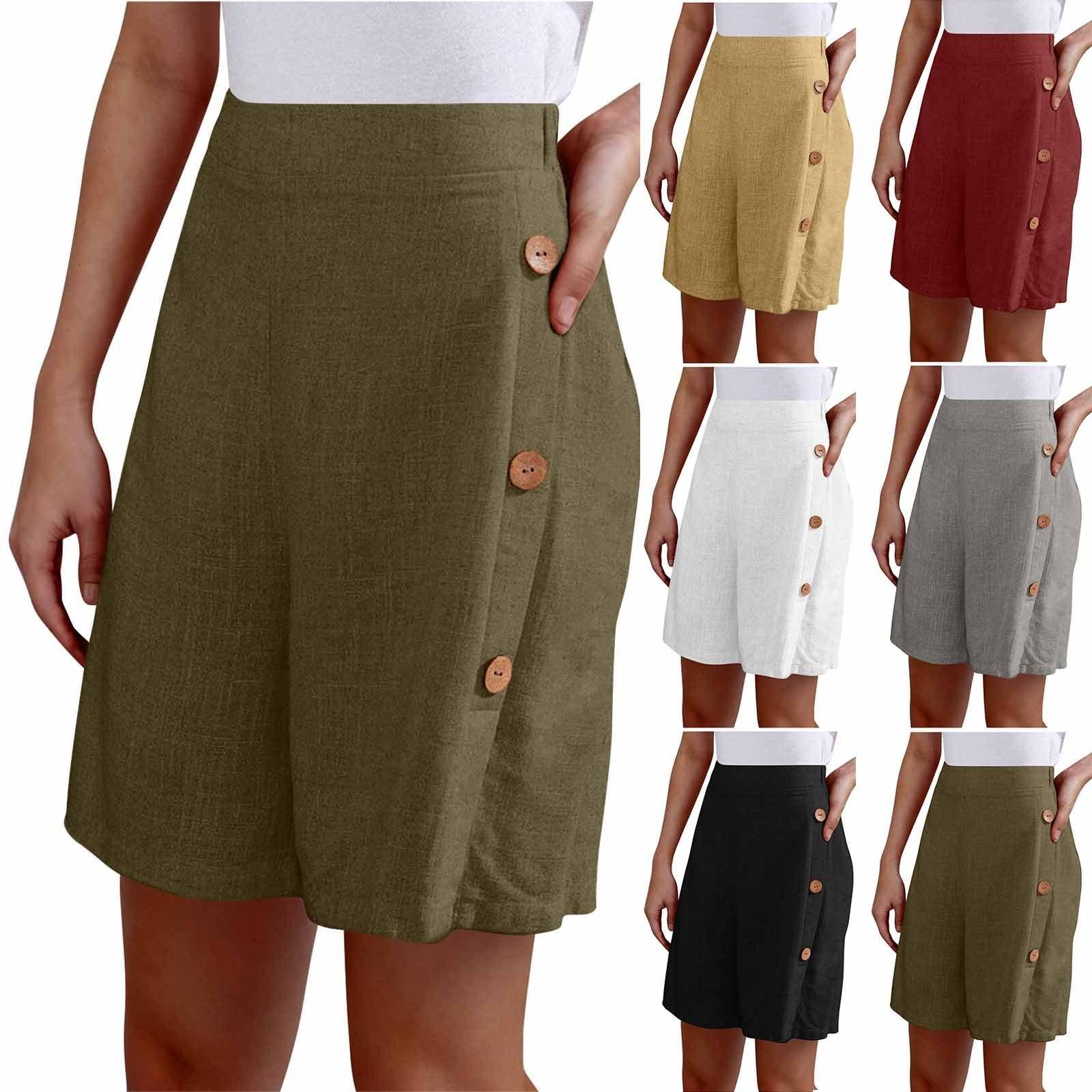 

Women s Casual High Waisted Solid Color Wide Leg Flared Loose Shorts Wide Leg Flared Loose Shorts XL білий