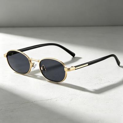 New Fashionable Metal Oval-Frame Sunglasses Retro Street Style Sun Glasses Unisex Outdoor Travel Anti-UV Shades UV400