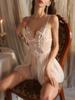 Sexy Baby Doll Mesh Floral Sweety And Romantic Sheer Hollow Bow Ruffled Nightgown Women Open Bra Tie See-through Erotic Lingerie