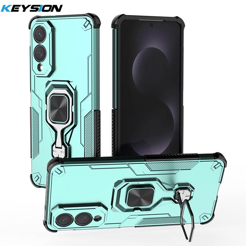 

KEYSION Противоударный чехол для Samsung S25 Edge 5G Мягкий силиконовый + PC Вертикальный металлический чехол-подставка для телефона Задняя крышка для Galaxy S25 Edge for Galaxy S25 Edge зелёный