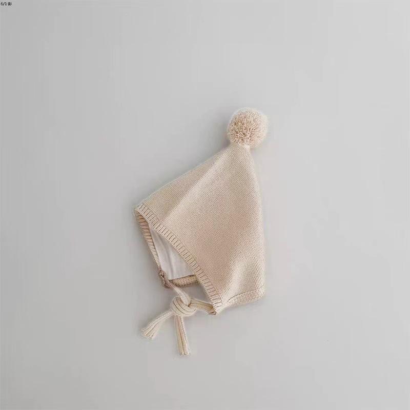 Baby Pom-Pom Knit Hat with Ear Protection - Cute Korean Autumn/Winter Style бежевый