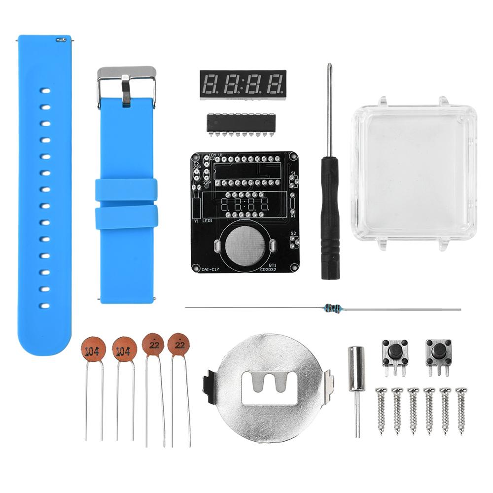 DIY Electronic Watch Kit 0.28'' LED Digital Tube Creative Watch Soldering Kit Microcontroller Watch Kit with Silicone Strap&Case
