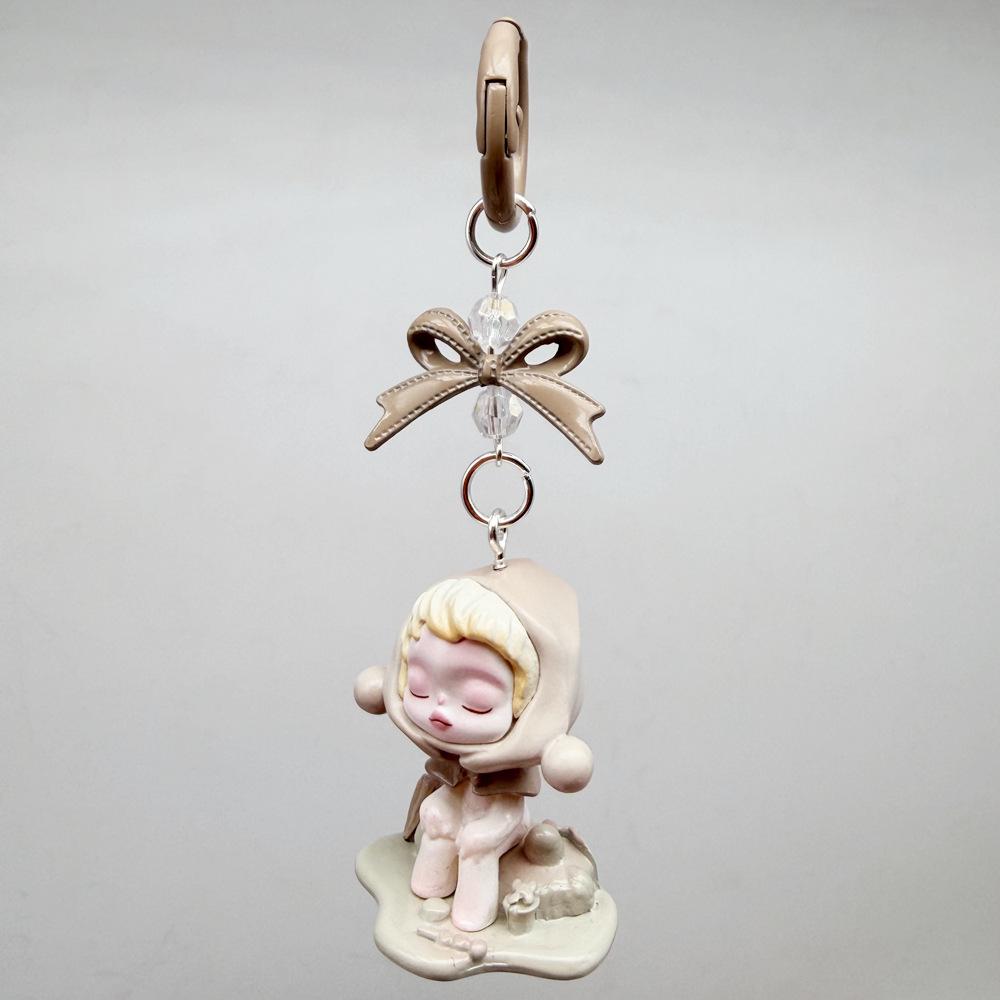 Alloy Small Bow Knot with Beaded Horn Nail Keychain and Phone Chain. Alloy Collar Bow Knot (Plain Ring)