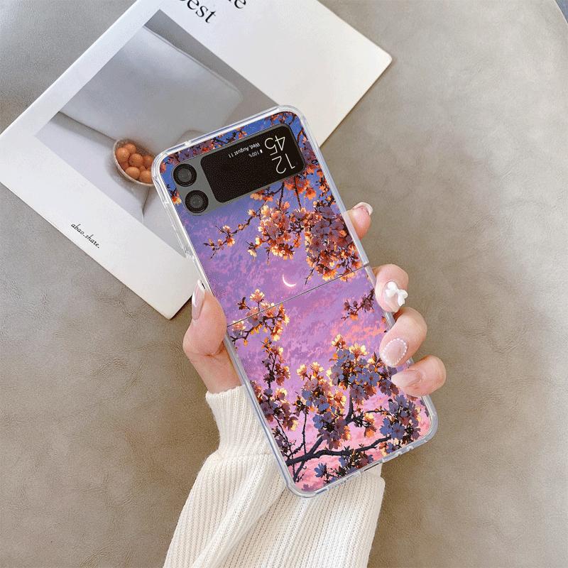 Moon Cherry Blossom Pattern Scenery Clear Phone Case for Samsung Galaxy Z Flip 7 Flip 6 5 4 3 5G Folding Cover for Z Flip7 Flip5