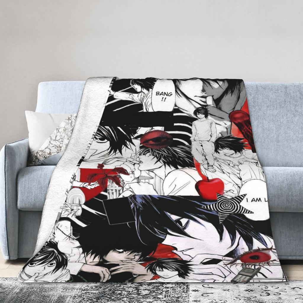 L Lawliet Knitted Blanket Deathnotes Anime Fuzzy Throw Blanket Bedroom Sofa Decoration Ultra-Soft Warm Bedspreads