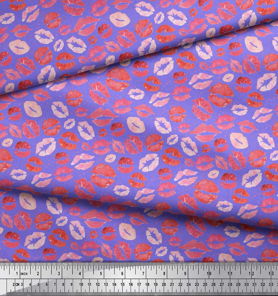 Soimoi Purple Japan Crepe Satin Fabric Lips Women Decor Fabric Printed metre 42 Inch