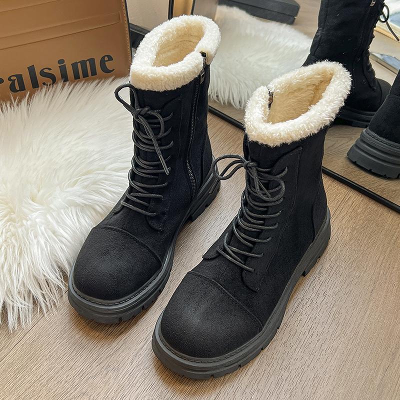 Fashion 2024 Women Winter Snow Boots Warm Flat Platform Lace Up Ladies Women's Shoes New Flock Fur Suede Ankle Boots Plus Size