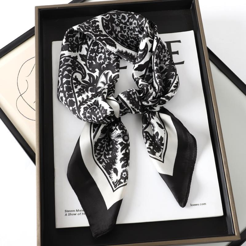 70x70cm Women Scarf Silk Feeling Hair Neck Square Brand Office Bandanna Muffler Waiter Flight Attendants Handkerchief Rings Wrap