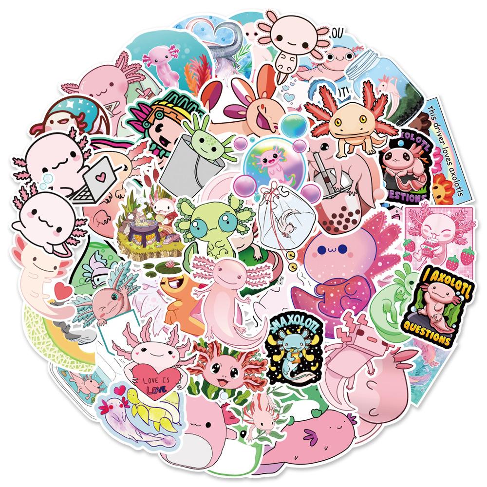 

50 Cute Cartoon Cute Axolotl Notes Luggage Water Cup Skateboard Doodle Decorative Stickers