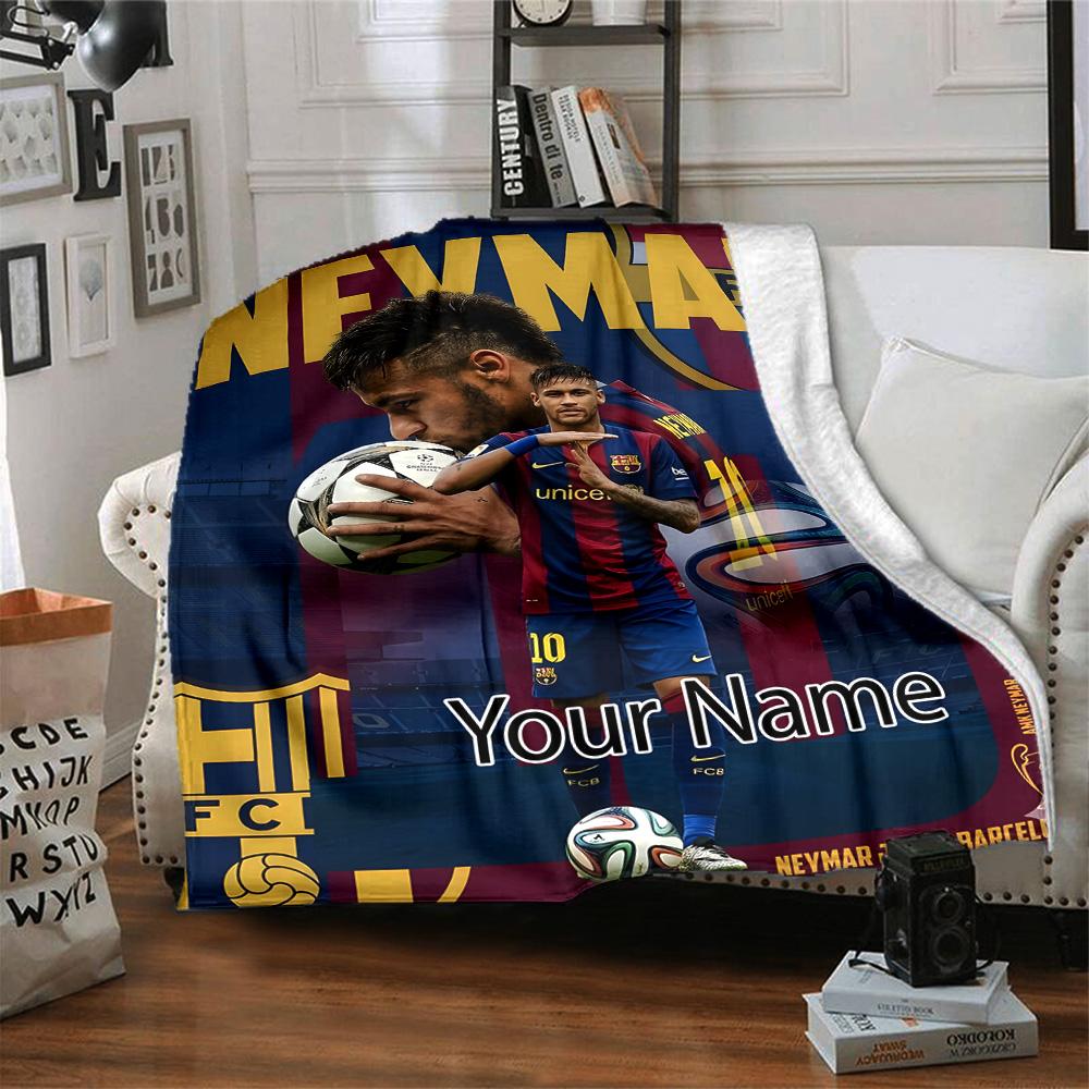 1 Stück Neymar Decke mit individuellem Namen, Geschenk, für Männer und Frauen, Weiche Decke, Gut für Schlafsofa Couch Reisen, Leichte Flanelldecke