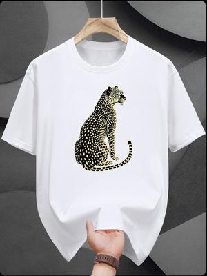 Lässiges kurzärmeliges T-Shirt mit Leopardenmuster Tiger Design - Atmungsaktives Sommer-T-Shirt