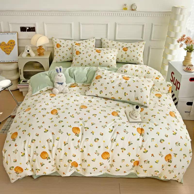 JOYBLISS 4-piece Cartoon Heart-shaped Plant Floral Print Set, Quilt Covers, Bed Sheets and Pillowcases (no Padding), Suitable for Bedroom