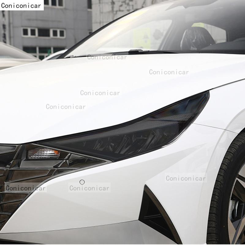 2 Pcs Performance Car Headlight Protective Film Front Light Black TPU Sticker For HYUNDAI ELANTRA N Line - Accessories