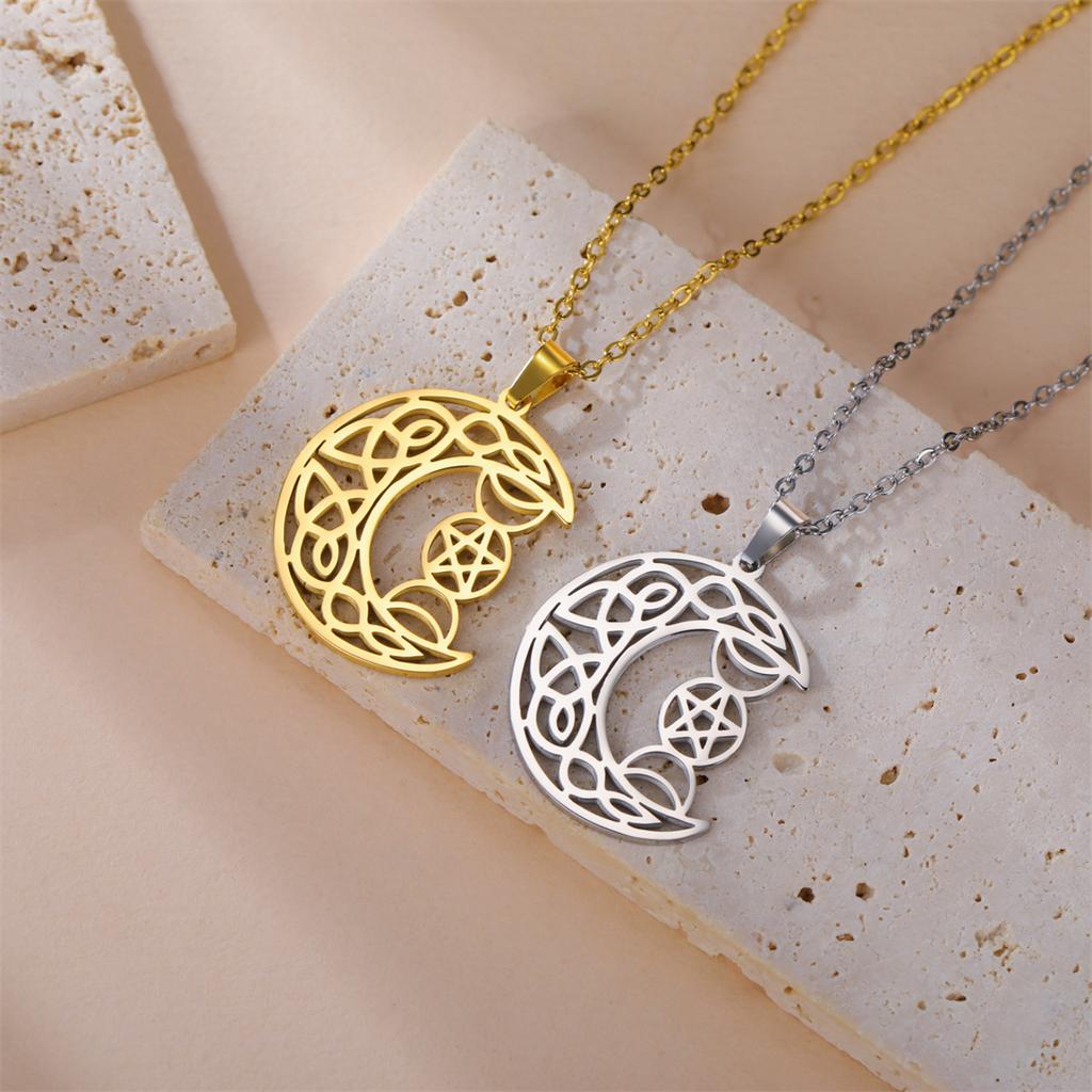 Triple Moon Goddess Necklace for Women Wiccan Crescent Celtic Knot Pendant Chain Stainless Steel Talisman Jewelry Gift