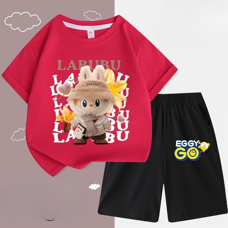 Children's LBB Fashion Casual Short-sleeved Shirt and Shorts Two-piece Set, Summer Loose Sportswear for Boys and Girls