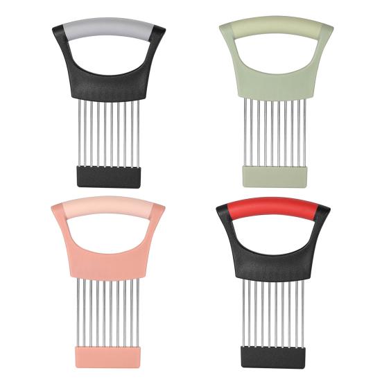 Lökdelare Hållare 10 Rostfria Tappar Halkfritt Grepp Grönsaksskärare för Lökar Potatis Tomater Citroner Kött Hållbart Köksverktyg