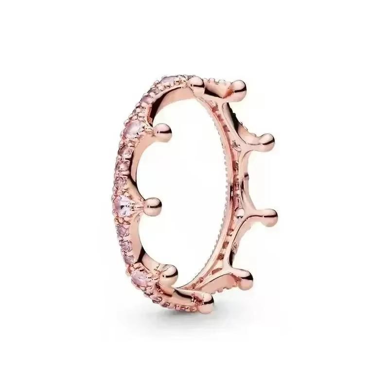 925 Sterling Silver Classic Dazzling Crown Round Hearts Ring Exquisite Women's Light Luxury Charm Ring Jewelry Gift