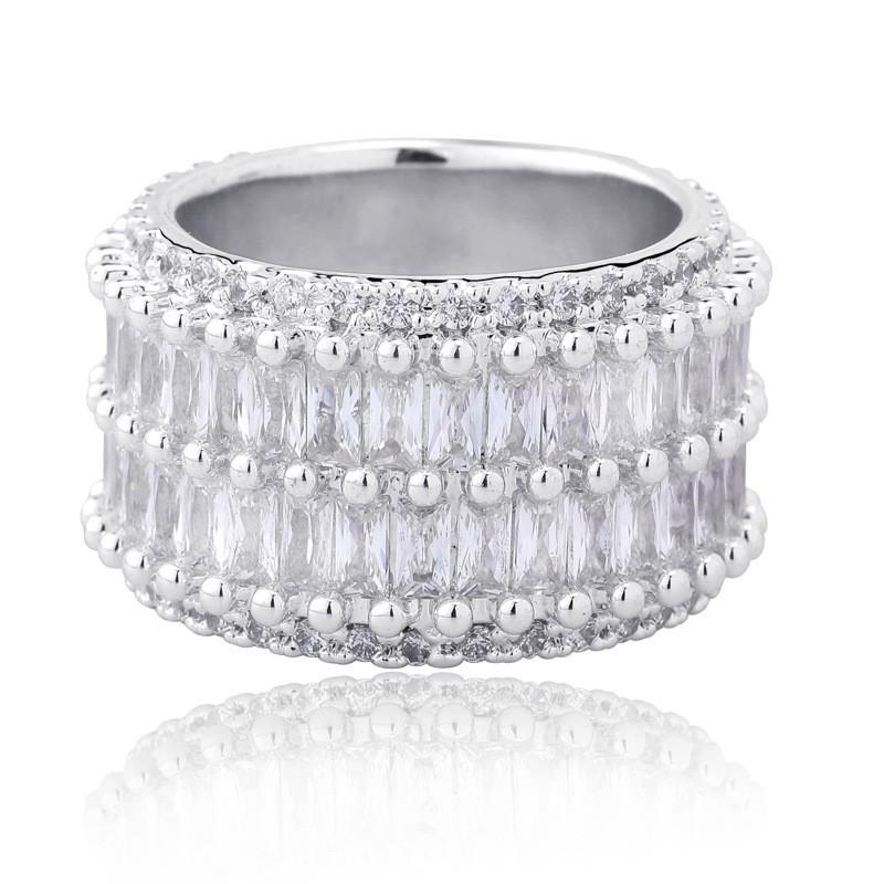 Double Row Bar Zircon Ring Hip Hop Style Unisex Finger Band Gold