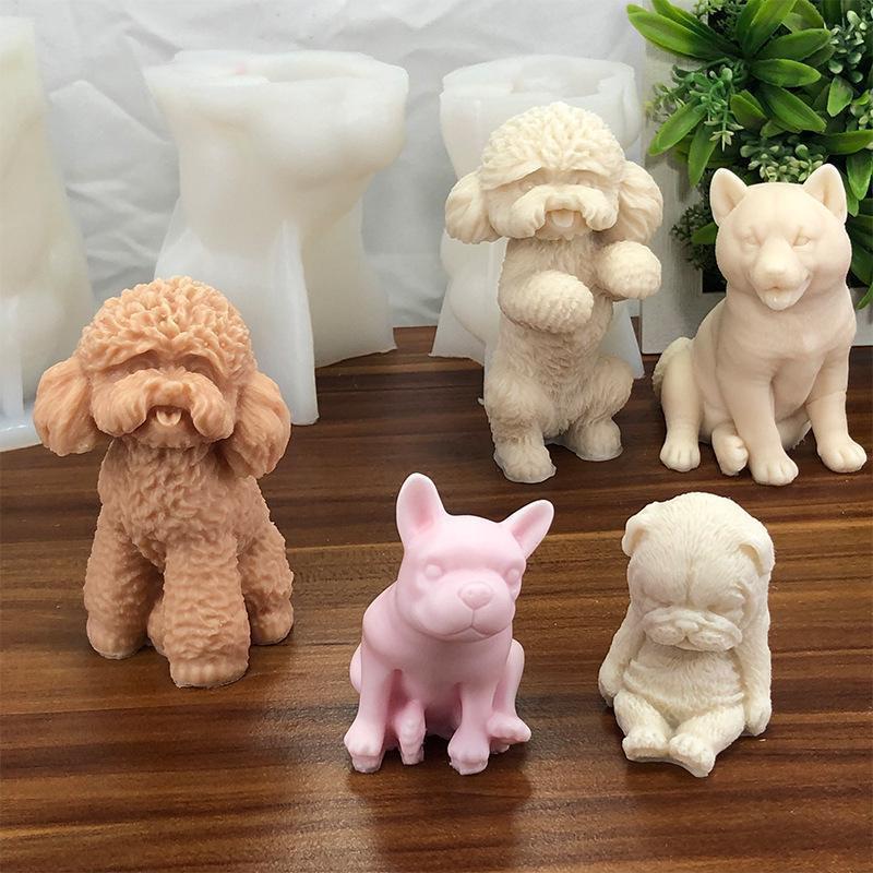 3D Teddy Chai Dog Aromatherapy Candle Fragrance Stone Gel Drop Decoration Silicone Mold Diy Dog Cat Plaster Mold