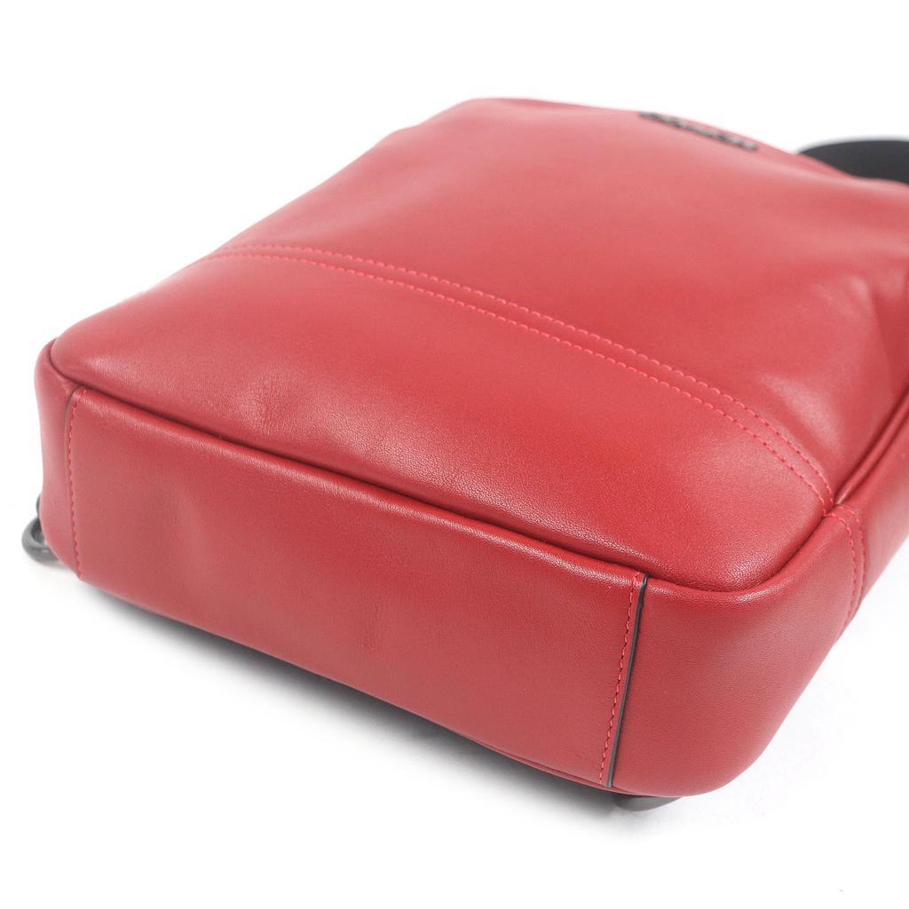 Excellent COACH Sling bag Graham Logo Silver Metal Red leather mens C2931 Used