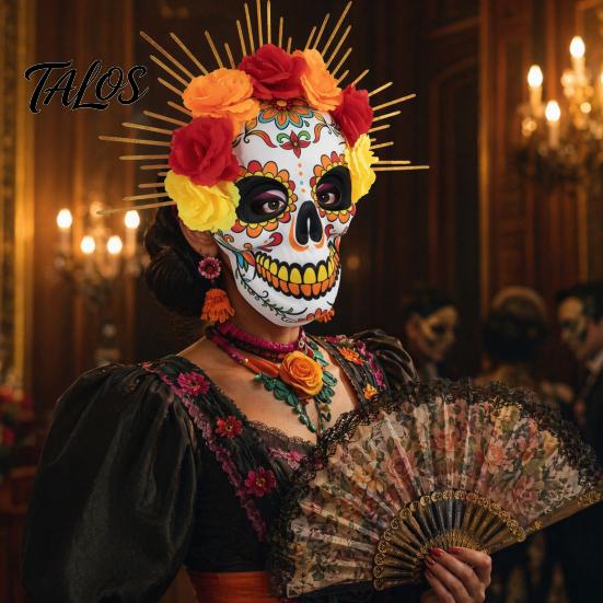 Halloween Skull Mask Mardi Gras Mask, Venetian Party Sugar Rose Flower Masquerade Masks for Cosplay Mexican Flexible Costume
