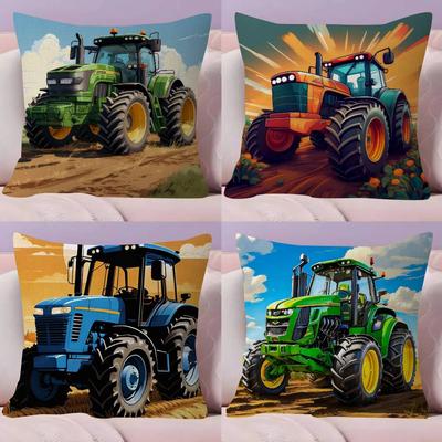 Car Tractor Decorative Double-sided Printed Pillow Cover Short Plush Suitable Living Rooms Bedrooms Sofas Throw Cushion Cover