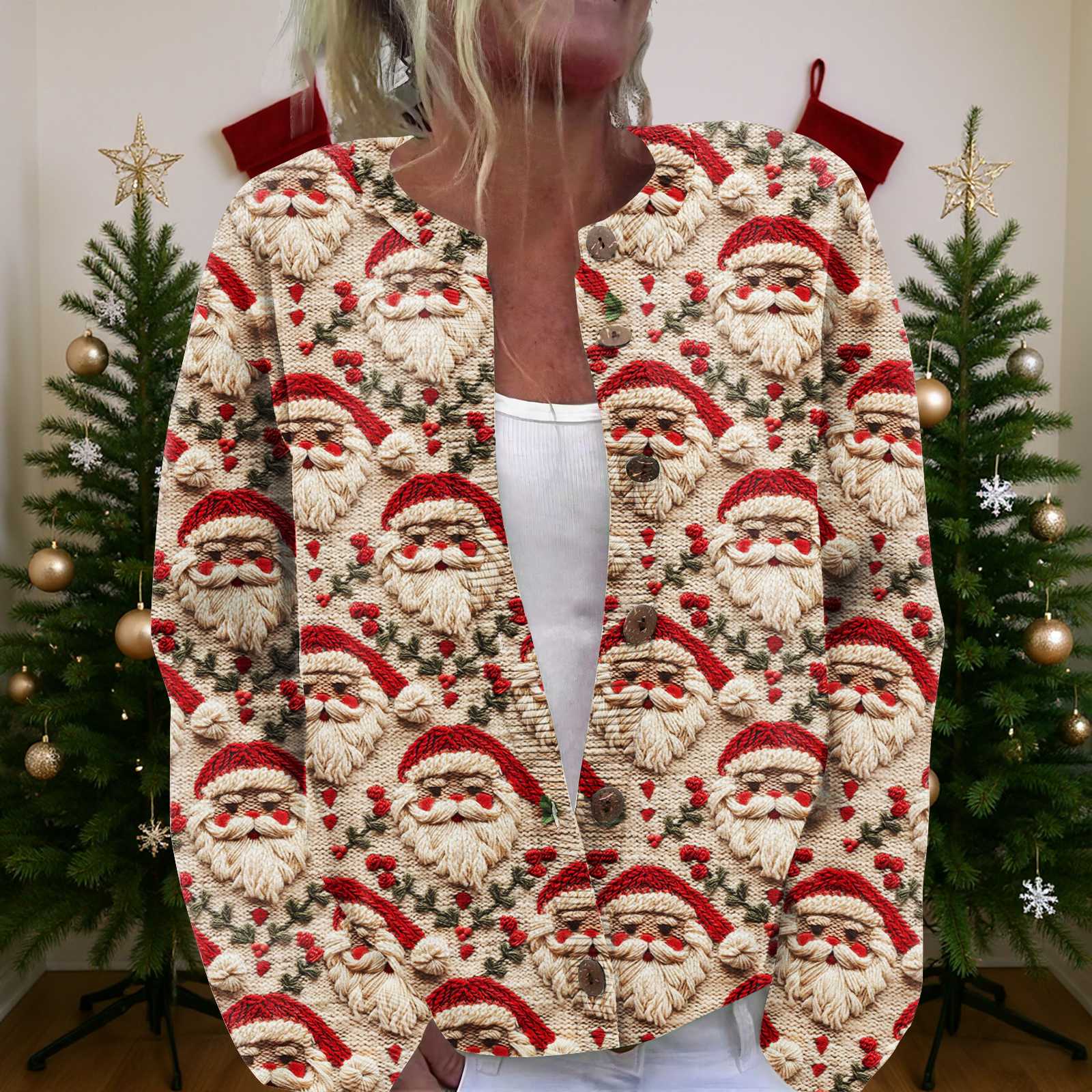 

Женский рождественский свитер Милый забавный рождественский свитер Осень и зима Свитер с длинным рукавом вязаный XXL