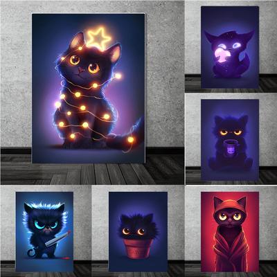 Cartoon Animals Cute Black Cat Prints Poster Canvas Painting Hd Modern Wall Art Pictures For Living Room Bedroom Home Decoration
