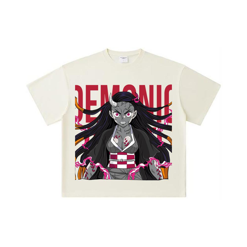 260 GSM Double Yarn 32 Count 100% Cotton Demon Slayer V114 Nezuko Print Unisex Heavy Cotton T Shirt