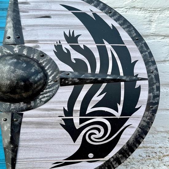 Handmade Viking Wooden Shield Tribal Raven Design, Norse LARP Cosplay