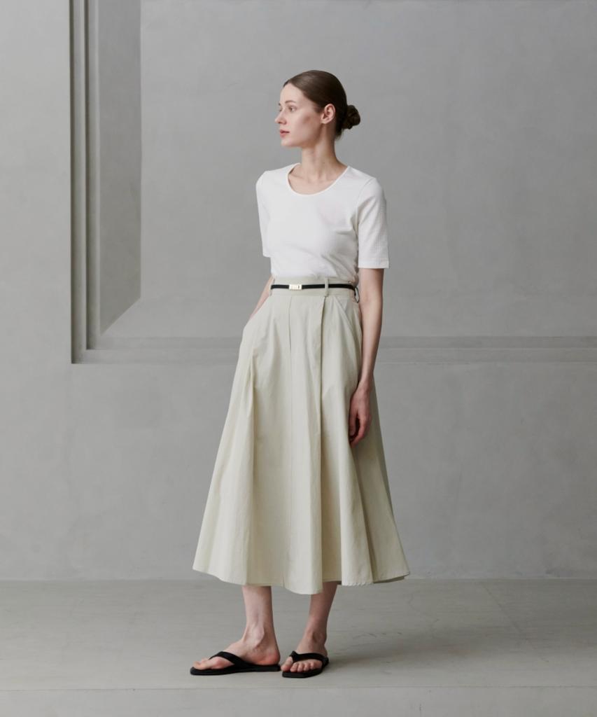 Owaiwai Cotton Flare Long Skirt_Beige