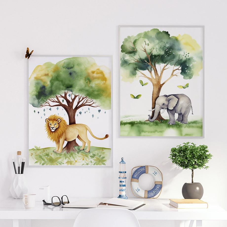 Watercolor Giraffe Elephant Lion Monkey Zebra Wall Art Canvas Painting Cartoon Posters And Prints Pictures Baby Kids Room Decor
