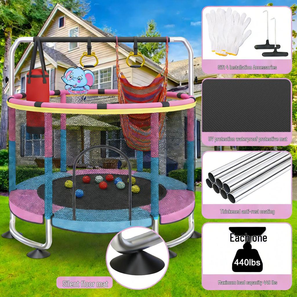 Children's Indoor Trampoline with Safety Fence for Ages 0-6