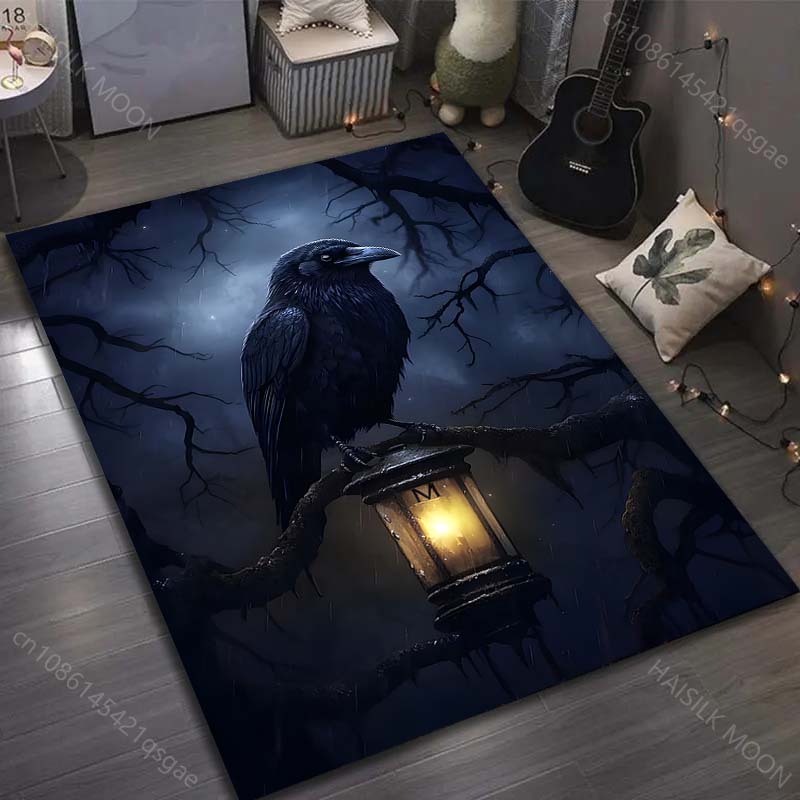

1PC Raven on lantern perch Carpet for Living Room Bedroom Sofa Home Decor Rus Non-slip Floor Mat Luxury Gift 40cm x 60cm